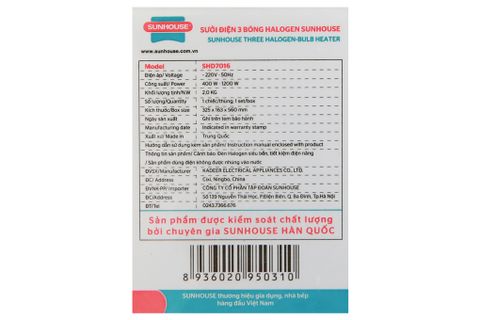 Sưởi điện 3 bóng Halogen Sunhouse SHD7016 - KG