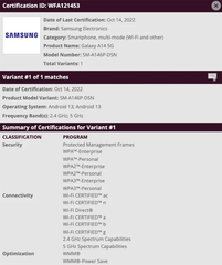  Samsung Galaxy A14 Hoàn Tất Chứng Nhận Wi-fi, Thời Điểm Ra Mắt Ngày Càng Gần 