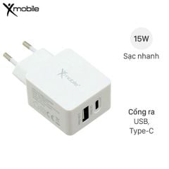  Adapter Sạc 2 cổng USB 2.4A Type C 3A Xmobile DS165X Trắng 