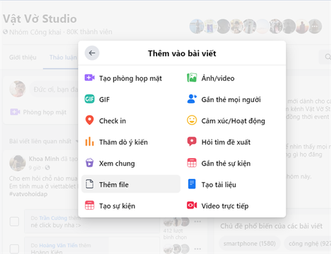 Cách đăng file vào group với giao diện Facebook mới trên máy tính