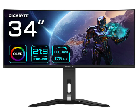 Màn hình Gaming Gigabyte MO34WQC (34 inch/ 2K/ OLED/ 175Hz/ 0.03ms/ USB-C 18W/ Loa)