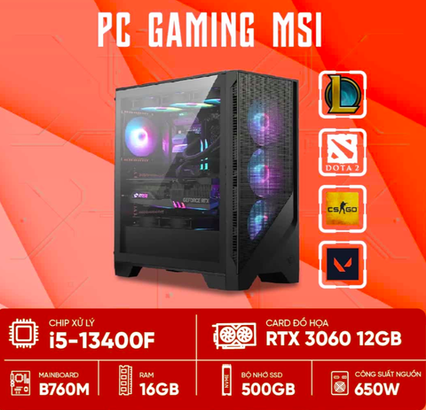PC Gaming MSI i5-3060R (i5-13400F, RTX 3060 OC 12G, Ram 16GB DDR4, SSD 500G, 650W)