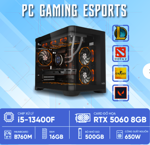 PC Gaming Esports I5-5060 (i5-13400F, RTX 5060 8GB, RAM 16GB, SSD 500GB, 650W, WIN11)