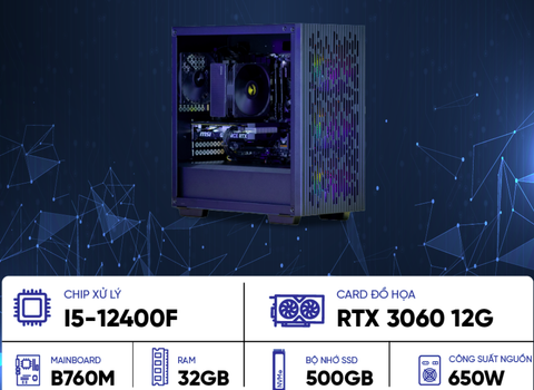PC AI I5-G123060 ( i5-12400F, RTX 3060 12GB, RAM 32GB, SSD 500GB, 650W )