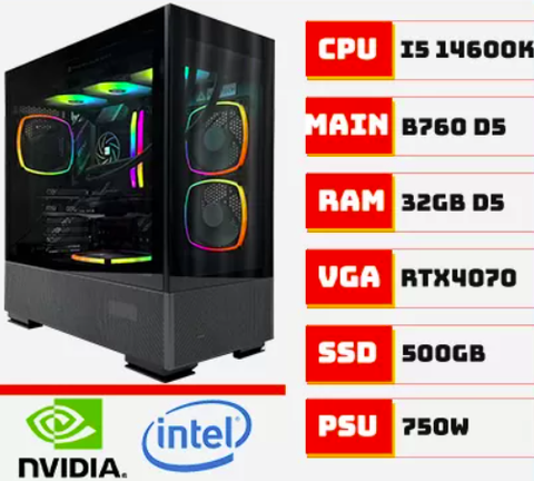 PC ĐỒ HỌA i5 14600K RTX 4070 12GB | RAM 32GB | SSD 500GB – TGPCDH019