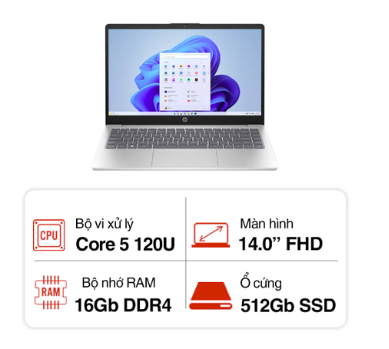 Laptop HP 14 ep1011TU 9Z2W3PA (Core 5 120U/ 16GB/ 512GB SSD/ 14 inch FHD/ Win11/ Silver)