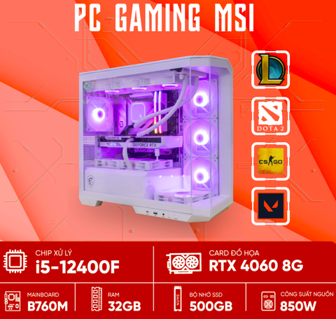 PC Gaming MSI PROJECT ZERO 5F LITE ( i5-12400F, RTX 4060 8G, Ram 32GB DDR5, SSD 500G, 850W )