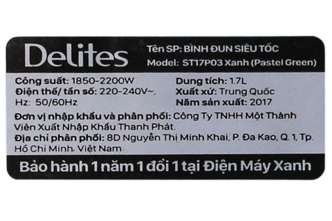 Bình siêu tốc Delites ST17P03 Xanh