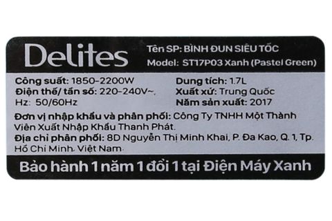 Bình siêu tốc Delites ST17P03 Xanh