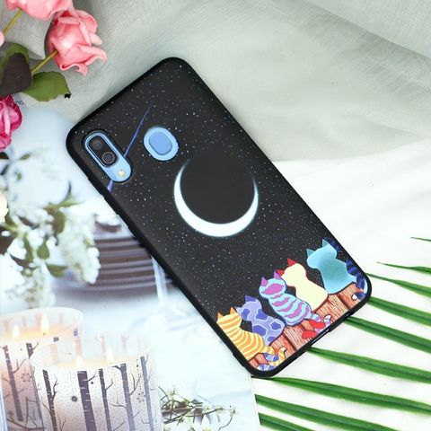 Ốp lưng Galaxy A30 Nhựa dẻo TPU PRINTING OSMIA CK190307 Trăng mèo Đen