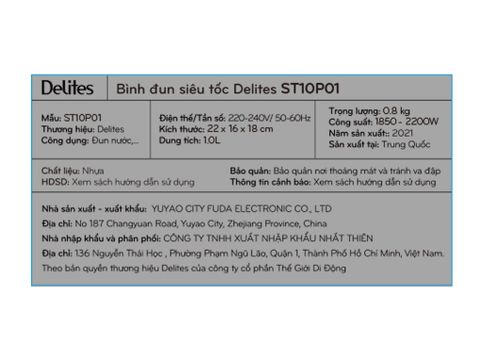 Bình siêu tốc Delites ST10P01
