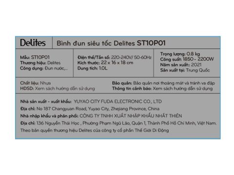 Bình siêu tốc Delites ST10P01