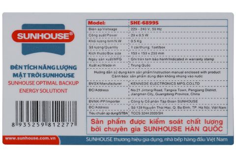 Đèn sạc tích năng lượng mặt trời Sunhouse SHE-6899S