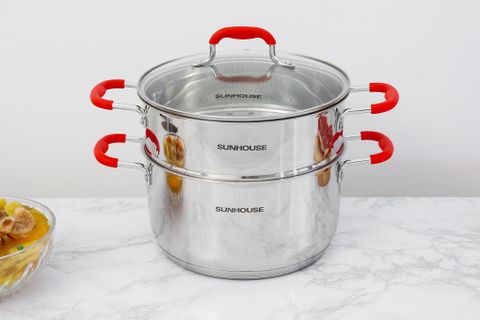 Bộ nồi xửng inox 5 đáy nắp kính 24 cm Sunhouse SHG507-24
