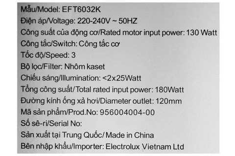 Máy hút mùi Electrolux EFT6032K