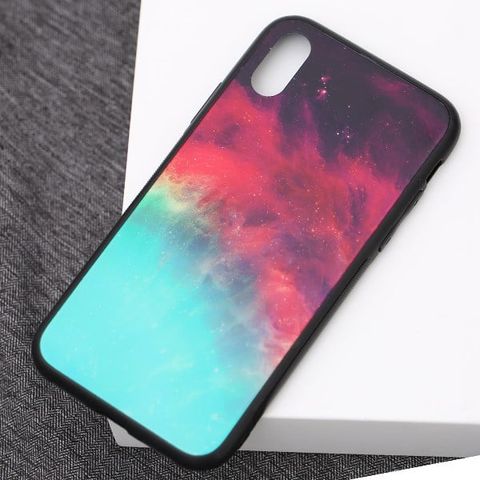 Ốp lưng iPhone X/Xs Nhựa cứng viền dẻo Tempered glass OSMIA CKTG555 Thiên hà