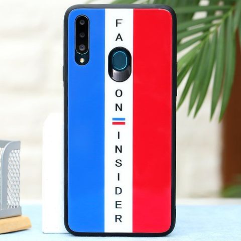 Ốp lưng Galaxy A20s cứng viền dẻo Tempered glass OSMIA Xanh navy đỏ