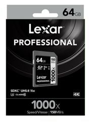  Thẻ nhớ 64GB Pro 1000X SDXC UHS2 U3 150MB/90MB/s Lexar 