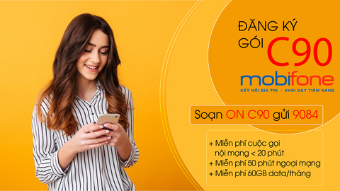 Đăng ký gói C90 của MobiFone nhận 60GB 4G, gọi nội mạng miễn phí