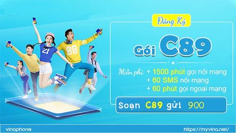 Đăng ký C89 VinaPhone: nhận 1560 phút gọi, 60SMS chỉ 89k/tháng