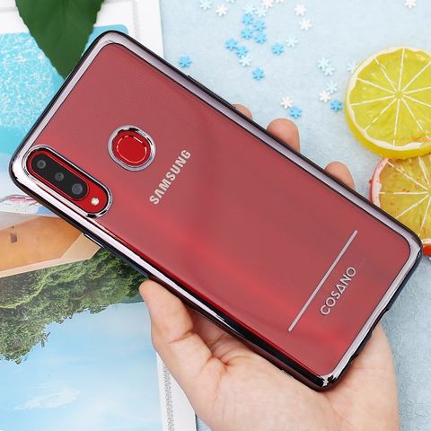 Ốp lưng Galaxy A20s Nhựa dẻo TPU Electroplating Line COSANO Đen