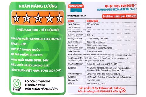 Quạt sạc Sunhouse SHD7223