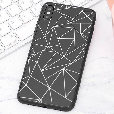 Ốp lưng iPhone XS Max nhựa cứng viền dẻo Glass printing JM 19G016 Đen Đường gold