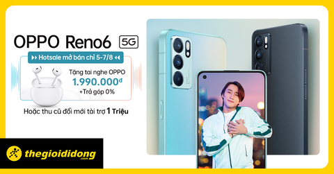 OPPO Reno6 5G | Tặng tai nghe OPPO W32, trả góp 0%