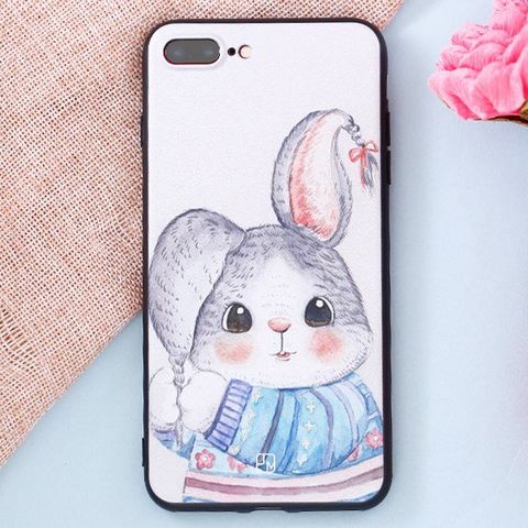 Ốp lưng iPhone 7 Plus - 8 Plus Nhựa dẻo Solid in hình II thỏ áo xanh