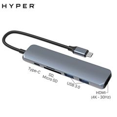  Adapter chuyển đổi Type C 6 in 1 HyperDrive HD22E Xám 