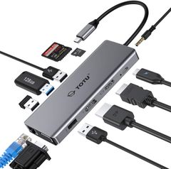  Usb C Hub, Totu Upgraded 13 In 1 Type C Hub To 4k Hdmi & Dp, Vga 