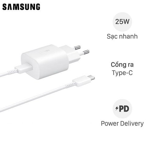Bộ Adapter sạc kèm cáp Type C - Type C PD 25W Samsung EP-TA800 Trắng