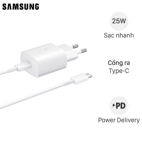 Bộ Adapter sạc kèm cáp Type C - Type C PD 25W Samsung EP-TA800 Trắng