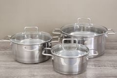  Bộ 3 nồi inox 3 đáy nắp kính Hommy BE005 