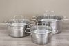 Bộ 3 nồi inox 3 đáy nắp kính Hommy BE005