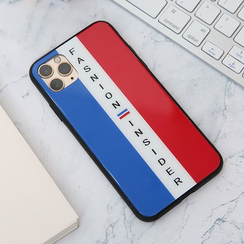 Ốp lưng iPhone 11 Pro Max nhựa cứng viền dẻo Tempered glass OSMIA Xanh navy đỏ