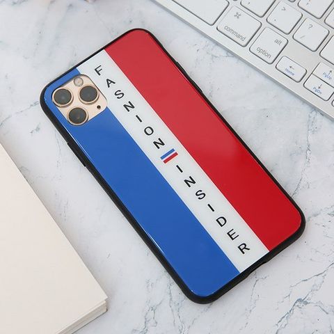 Ốp lưng iPhone 11 Pro Max nhựa cứng viền dẻo Tempered glass OSMIA Xanh navy đỏ