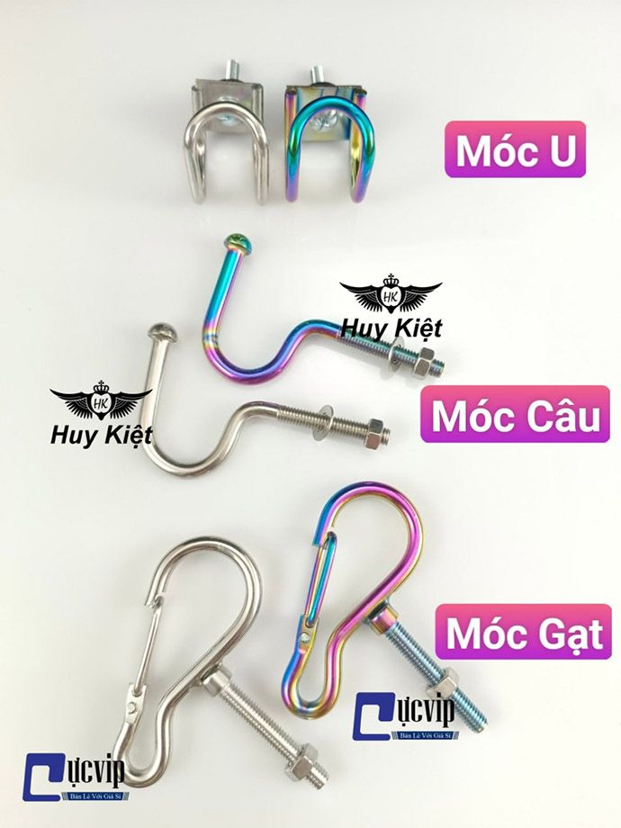 Combo 10 Móc Treo Đồ [Inox] Tittan 7 Màu, Kiểu Móc U, Móc Gạt, Móc Câu Gắn Các Dòng Xe Máy MS9999
