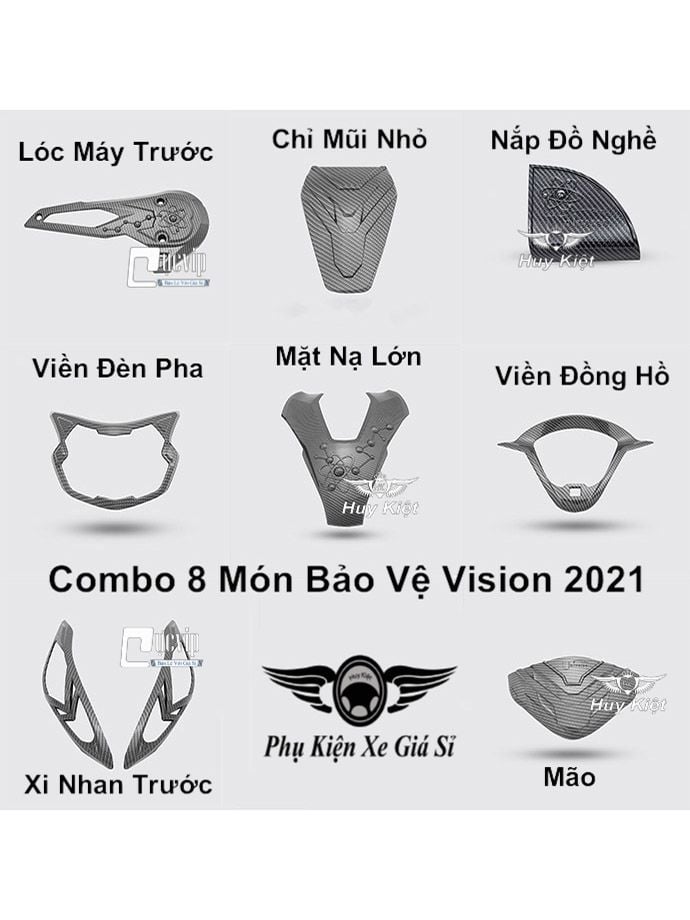 Combo 8 Món Bảo Vệ Cho Xe Vision 2021 - 2022 Carbon MS3961