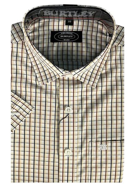 ÁO SƠMI NAM NGẮN TAY SLIMFIT B1927-21F-1 CARO NÂU