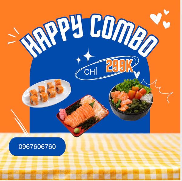 HAPPY COMBO SUNDAY 299K (sashimi cá hồi, sushi cá hồi phủ trứng, salad)