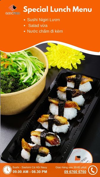 SPECIAL LUNCH SET 3 ( Sushi Lươn 6pcs + Salad size nhỏ + Nước chấm đi kèm)
