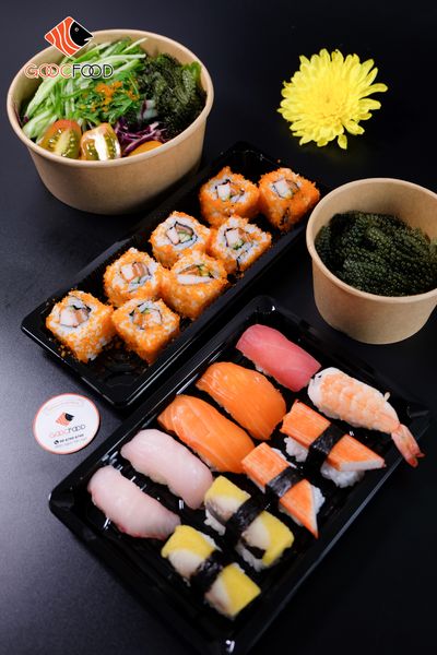 SPECIAL LUNCH SET 5 ( Nigiri Thập Cẩm 10pcs+ Sushi Cá Hồi Cuộn Trứng 8pcs + Salad lớn + Rong nho mini)