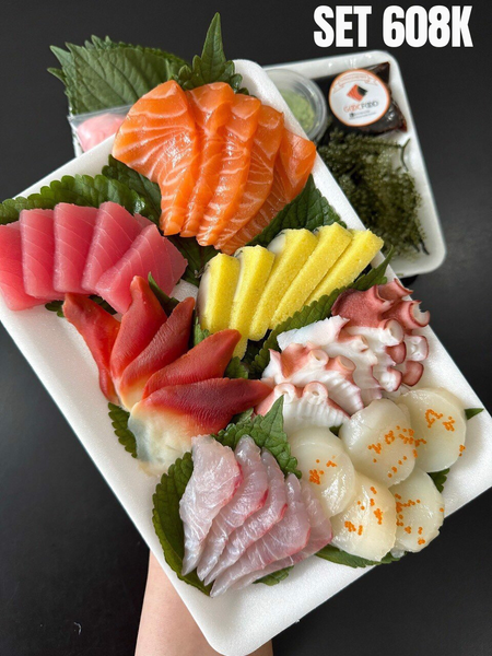 Set 608k ( 5 hồi, 5 ngừ, 5 trích, 5 chẽm, 5 tuộc, 5 sò đỏ, 5 sò điệp)