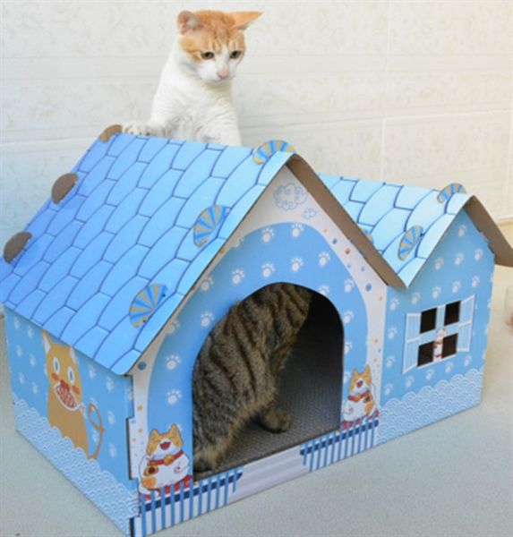 Bàn cào hình ngôi nhà cho mèo - Màu xanh LB-0060 ICLE - 63.5x40x45cm -Loại lớn