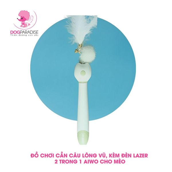 Đồ chơi cần câu lông vũ, kèm đèn laser 2 trong 1 AIWO cho mèo