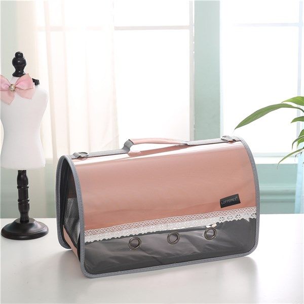 Túi xách chó mèo viền ren - Hồng S 42x20x27cm | Loffepet