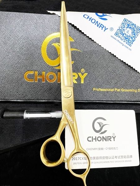 Kéo thẳng cắt tỉa lông chuyên nghiệp 7.5 inch Chonry vàng đồng