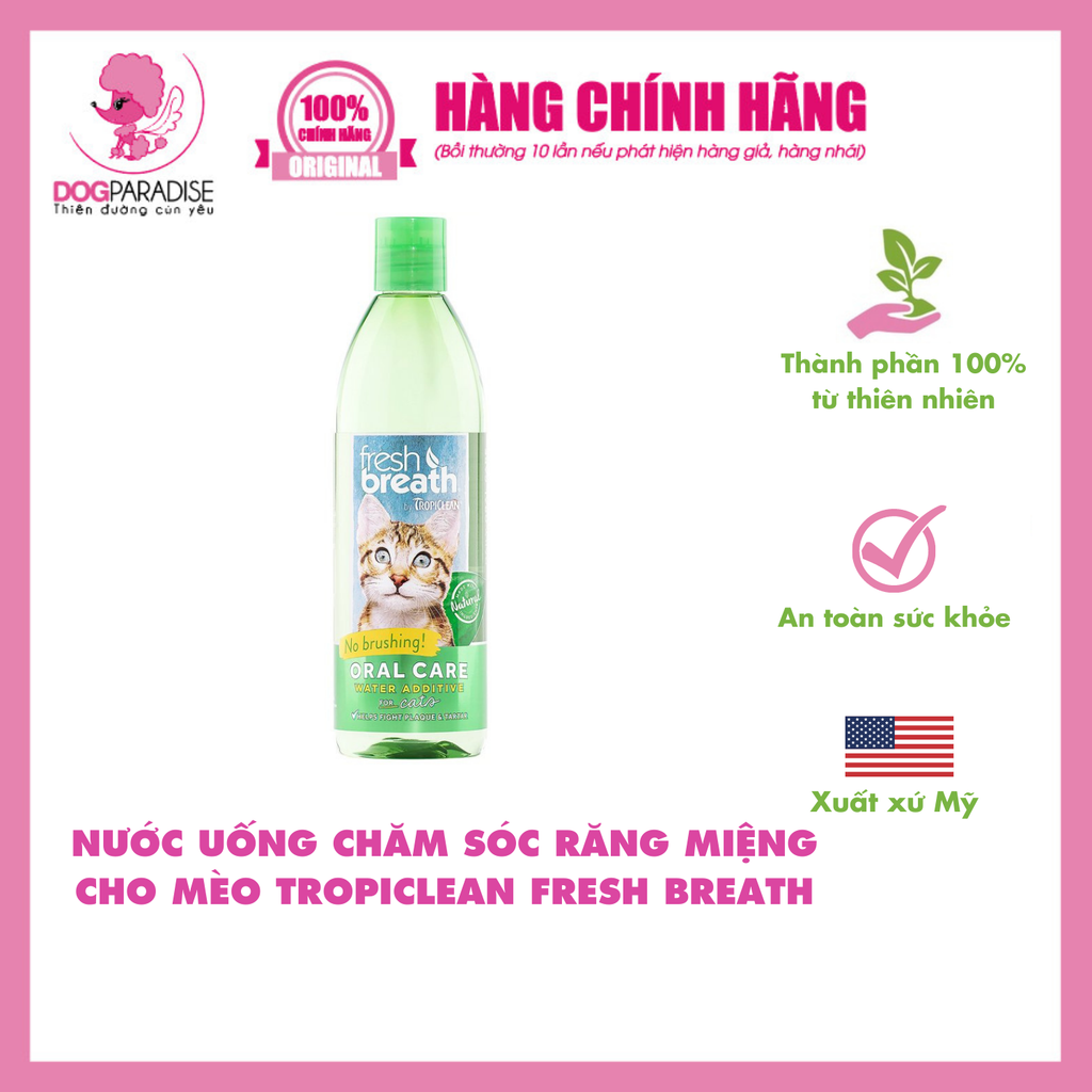 Nước xúc miệng trắng răng sạch mảng bám cho mèo - Chai 437ml | TROPICLEAN