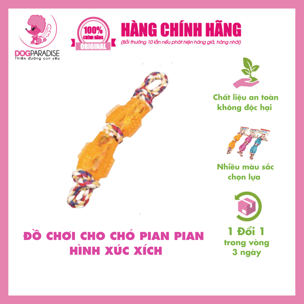 Đồ chơi cho chó Pian Pian giảm stress hình xúc xích 3 màu lựa chọn.